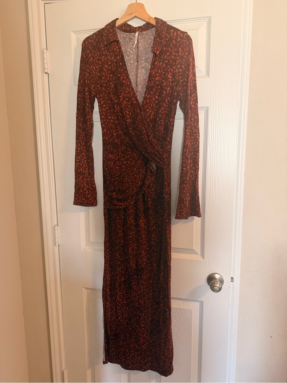 Free People Rust and Black Printed Wrap Maxi Dress